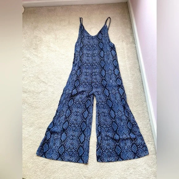 Free People Blue Snake Print Jumpsuit large - Picture 7 of 10